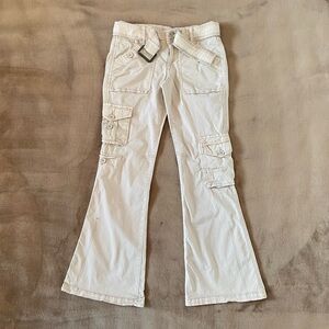 Garage Beige Cargo Flare Pants w/ Belt